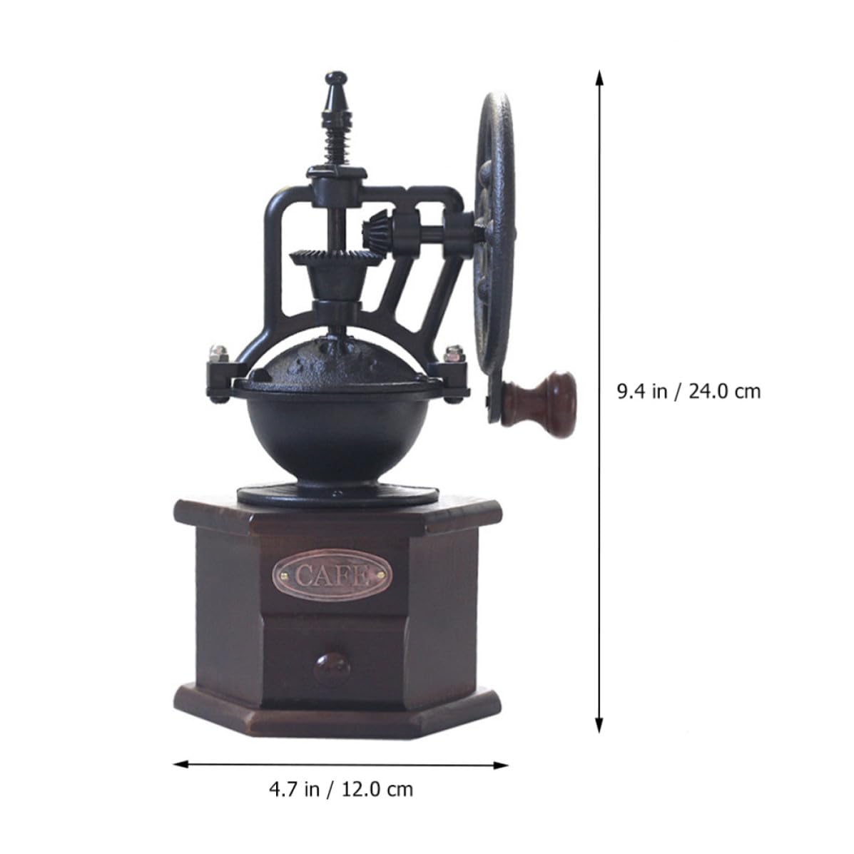 Molinillo Manual Portátil para Granos Diseño Ergonómico y Forma de Noria de Hierro y Madera para Café y Especias