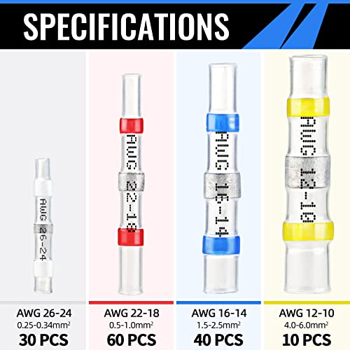 140 Pcs Solder Seal Wire Connectors - Sopoby Heat Shrink Solder Connectors - Electrical Solder Butt Connectors - Insulated Waterproof Solder Connector Terminal Kit Marine Automotive Home Wiring #TOP1