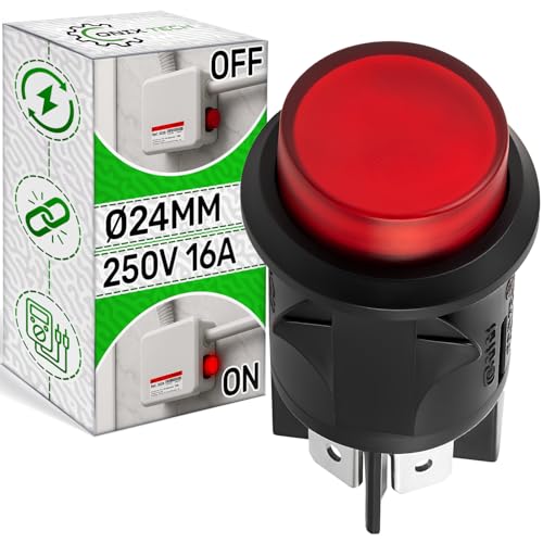 Interruptor Pequeño Bipolar con Bombilla Roja 16A Ø 24 mm Cuerpo Negro Garantía de 5 Años ONIX TECH