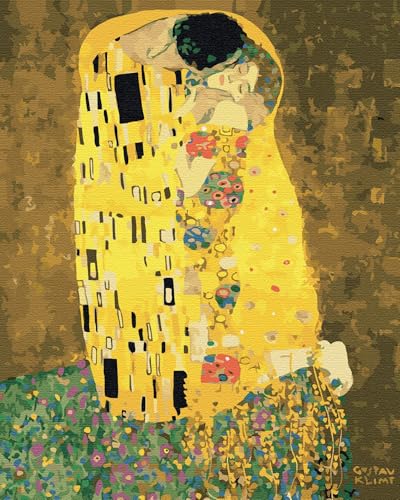 Artnapi Kit di pittura con i numeri per adulti senza cornice, pittura a mano fai da te, per principianti e adulti, con colori acrilici e pennelli, tela da 40 x 50 cm, il bacio di Gustav Klimt