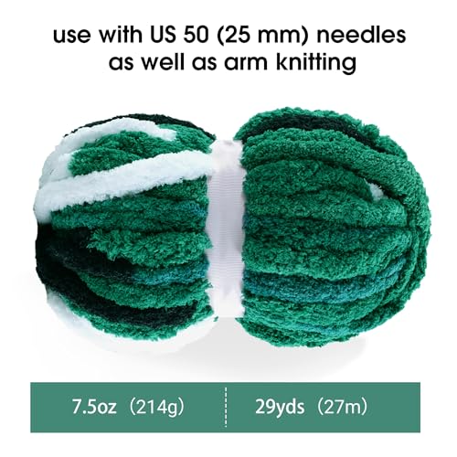 Image of MABOZOO Tie Dye Chunky Yarn for Crocheting 8 Pack,Green,Black,White Fluffy Jumbo Chenille Yarn,Soft Plush Yarn Bulky,Giant Thick Fuzzy Yarn for Hand Knitting or Arm Knitting (26 yds,7.5 oz Each Skein)