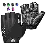 HTZPLOO Bike Gloves Cycling Gloves Biking Gloves for Men Women with Anti-Slip Shock-Absorbing Pad,Light Weight,Nice Fit,Half Finger Bicycle Gloves (Deep Black, Large)