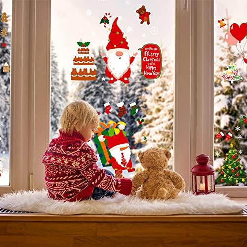 Kaket 9 Sheet Christmas Window Stickers, Christmas Window Clings Snowflake Reindeer Santa Claus, Reusable PVC Window Cling Stickers for Windows Glass Christmas Window Decorations (Style 4)
