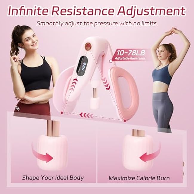 2025 10-78LB Thigh Master Exerciser, 360¡ã LED Inner Thigh Exerciser, Pelvic Floor Exercise, Thigh Master Devices, with Pink 20LB Resistance Band