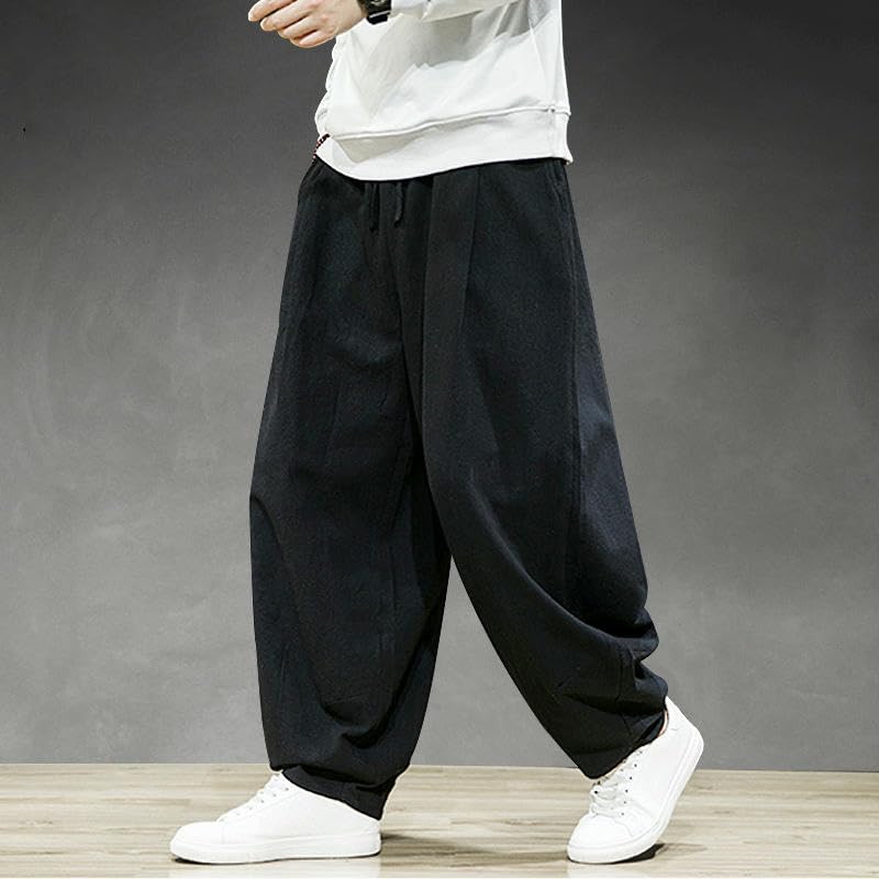 Pantalon lanterne ample homme coton lin jambe large décontracté automne