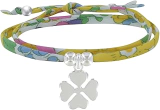 Pulsera Dos Vueltas de Tejido Liberty y Trebol de Plata 925 - Colors