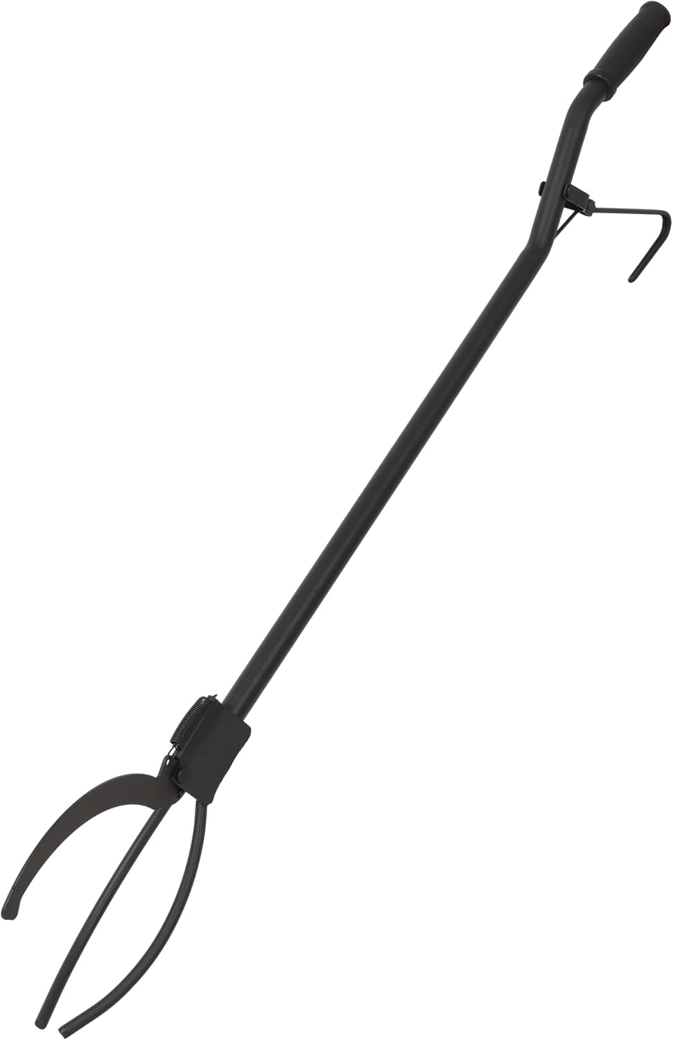 36" Heavy Duty Fire Log Grabber, Spring Handle Fire Tongs with 3 Prong, Extra Long Firewood Grabber Tool for Campfire, Fireplace, Fire Pit, Log Grabber, Black