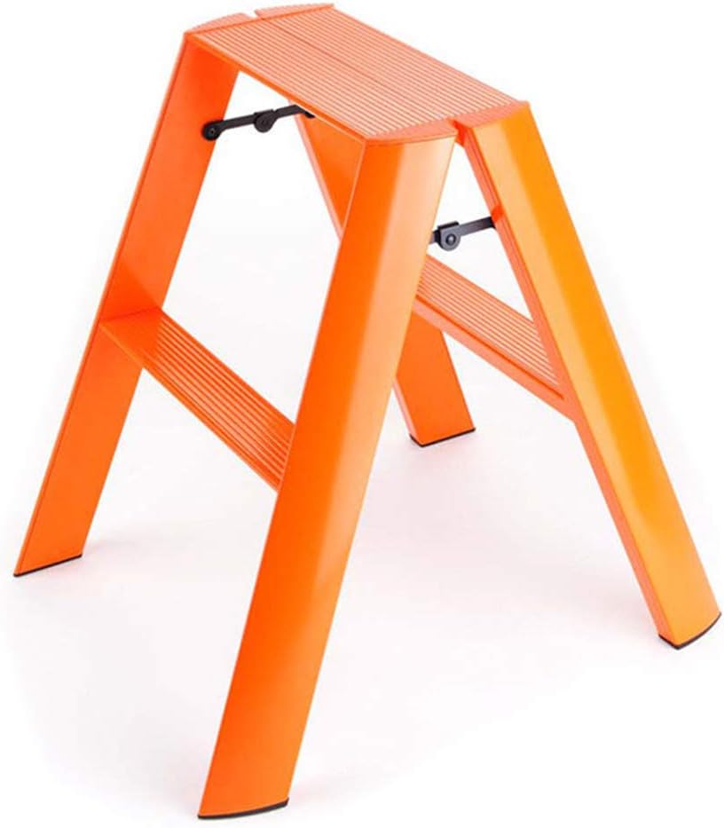 Ladder Stool Multifunction Portable Foldable Aluminum Alloy Whole Outfit Fashion Beautiful Simple, 2, 3 Step Ladder Dual-use (Color : Orange, Size : 2-Step Ladder)