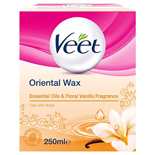 Veet, bottiglietta di oli essenziali e vaniglia floreale, cera calda utilizzabile in microonde, 250 ml.