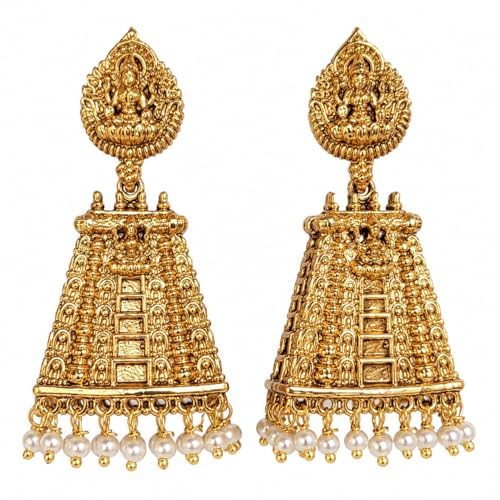 Traditional Goddess Lakshmi Temple Jhumka Earrings for Women - An...
