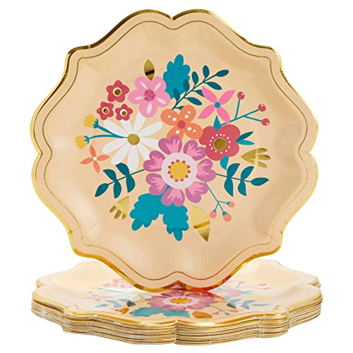 24 Pack Vintage Floral Paper Plates With Scalloped Edges For Spring Tea, Mexican Fiesta Party, Wedding (9 In) #TOP19