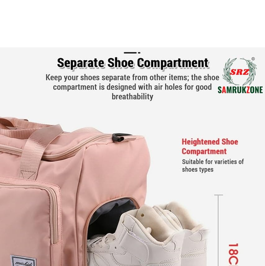 Image of SRZ Samrukzone Nylon Travel Duffle Bag with Wet Pocket & Shoe Compartment, Weekender Overnight Gym Shoulder Bag for Men & Women (44 x 18 x 29 cm (Peach /Pink)
