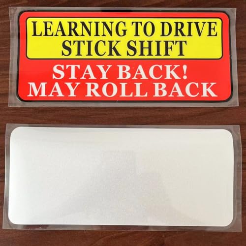 Image of Student Driver Sticker,Learning to Drive Stick Shift Stay Back May Roll Back,9X4 inch Reflective Car Sticker Bumper Sign for Manual Transmission 2PACK