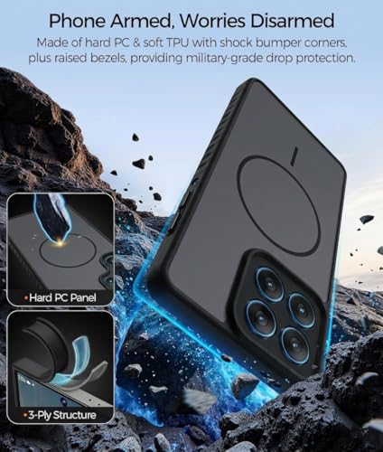 Image of VONZEE Matte Magnetic Case Compatible for Motorola Edge 60 Pro Wireless Charging Shockproof Anti-Scratch TPU PC Slim Fit Full Protection Phone Cover for Motorola Edge 60 Pro-Black