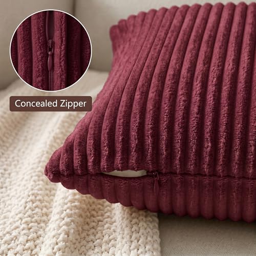 Image of Yellow Weaves Pencil-Stripe Fur Cushion Covers | Soft Polyester | Decorative Sofa & Throw Pillow Covers | 16x16 Inches, Pack of 5 (Maroon)