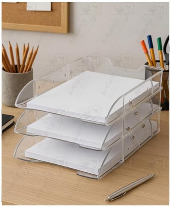 Evrak Rafı 3 lü Masaüstü 1 Paket Plastik Evrak Rafı Masa Üstü Şeffaf Hareketli A4 Dosya Düzenliyici Kağıt Tepsisi - Görsel 1