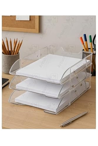 Evrak Rafı 3 lü Masaüstü 1 Paket Plastik Evrak Rafı Masa Üstü Şeffaf Hareketli A4 Dosya Düzenliyici Kağıt Tepsisi