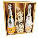 Veuve Clicquot Champagne Mix - Rich Rosé/Rich Brut & 2 * 150 gramos Nougadets de avellana - Jonquier Deux Frères - En caja de madera