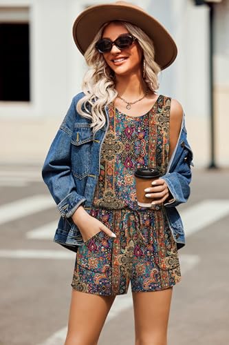 Image of ADOME Rompers for Women Summer Sleeveless Scoop Neck Tank Top Casual Short Jumpsuit Rompers with Pockets
