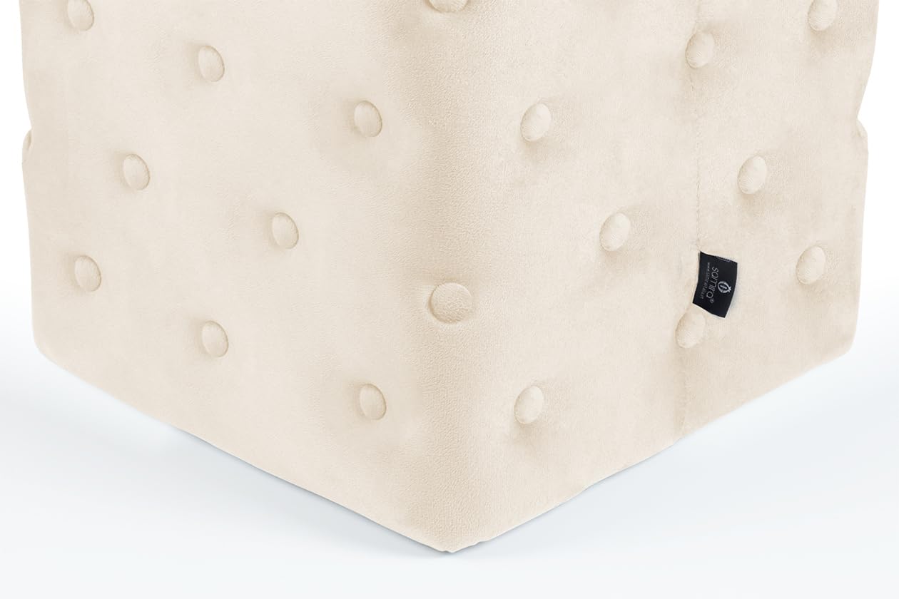 SAMIRA Pouf poggiapiedi quadrato, pouf divano in velluto – Otto (Beige)