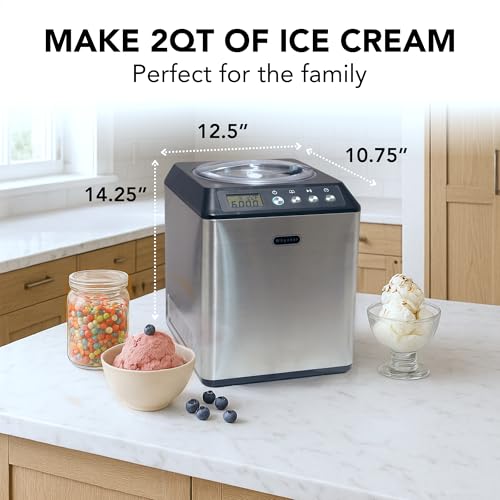 Whynter Ice Cream Maker Machine Automatic 2.1 Qt. Upright with Built-In Compressor, LCD Digital Display & Timer, No Pre-Freezing, ICM-201SB, Stainless Steel