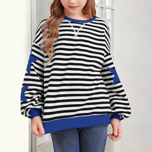 Sweatshirts for Teen Girls Trendy Preppy Back to School Striped Baggy Cute Casual Y2K Pullover Crewneck Long Sleeve Top3