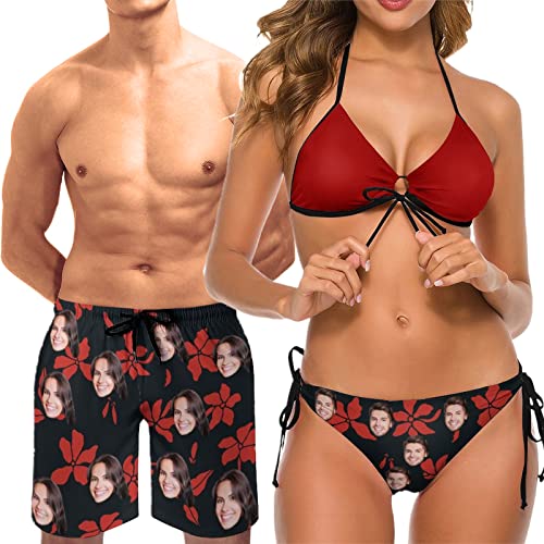 Custom Face Couple Matching Swimsuit Personalized Women's Bikini&Men's Swim Shorts for Summer Beach Party Gift Bathing Suit