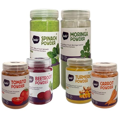 Image of KOH Rainbow pack | Nutrient-Rich Powders | Colourful Super Food | Beetroot Powder | Carrot Powder | Tomato Powder | Spinach Powder | Moringa Powder