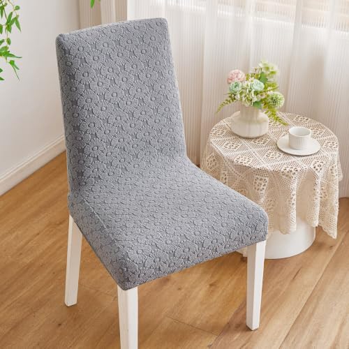 Image of HOMETHREADS Elastic Jacquard Chair Cover Stretch Removable Washable Short Dining Chair Cover Protector Seat Slipcover (D D.Grey, Pack of 1)
