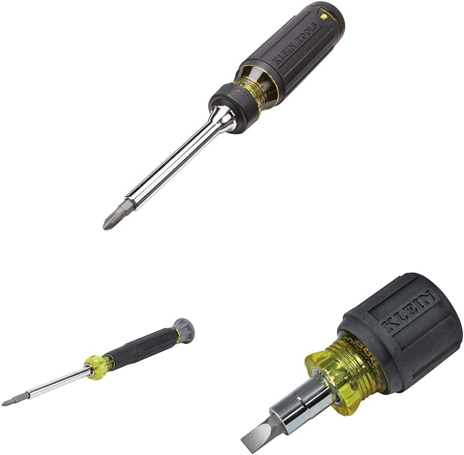 Klein Tools 32305 Multi-bit Ratcheting Screwdriver & 32581 Precision Screwdriver Set & 32561 Multi-Bit Screwdriver/Nut Driver