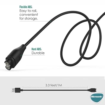 Microsonic Garmin Forerunner 945 için Manyetik USB Şarj Kablosu Siyah [Forerunner 945 ile Uyumlu Şarj Kablosu - Siyah]