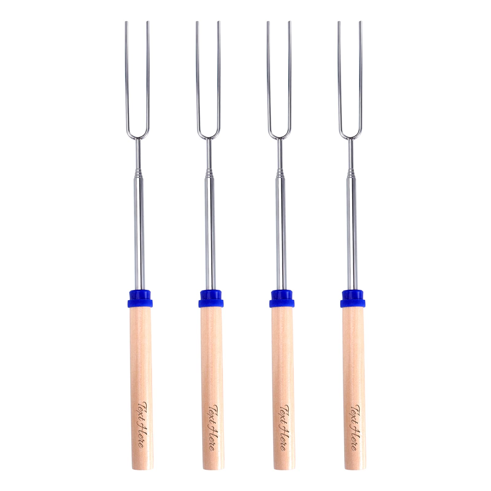 Marshmallow Roasting Sticks for Fire Pit, Personalized Carving 4 Pieces of Retractable Barbecue Fork with Wooden Handle for Bonfire and Sausage Barbecue (32)