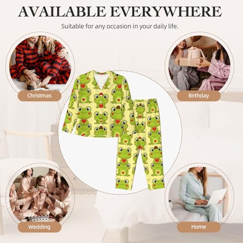 Image of Women'S Long Sleeve Pajama Set Soft Loungewear Button-Down Top & Elastic Waist Pants S- 2XL