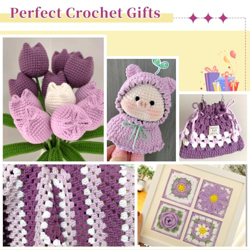 Image of Coopay Wool Blend Yarn for Crocheting & Knitting, 12 Premium Wool Yarns | 60% Wool 40% Polyester, 1.76oz, 164yds - #3 DK Crochet Yarn for Clothes, Scarves, Blankets, Shawls (Purple Family)