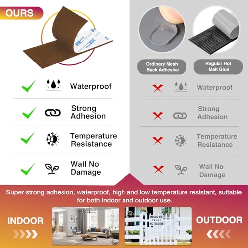 Image of Hook and Loop Strips with Adhesive 2x5IN 10Pairs /20Strips, Brown Strong Sticky Back Fastener, Heavy Duty Double-Sided Adhesive Hanging Strips for Home Office School