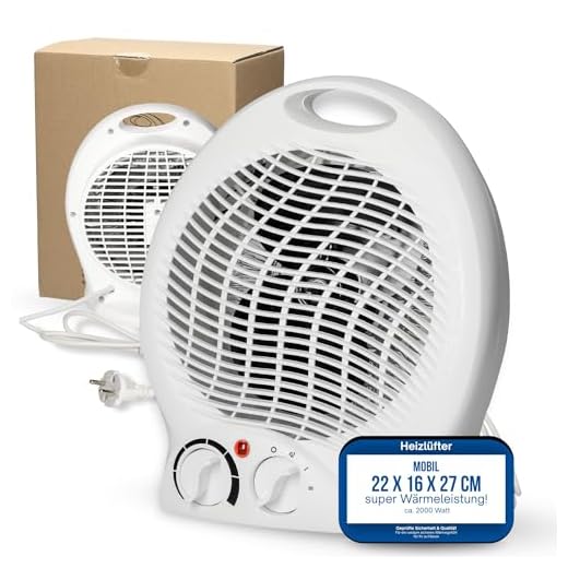 elasto – Heizlüfter "Mobil" 2000W inkl. Ventilator – tragbares Heizgerät mit Thermostat & 4-Stufen-Schalter zur Regulierung der Raumtemperatur – energiesparend & leise (Weiß)