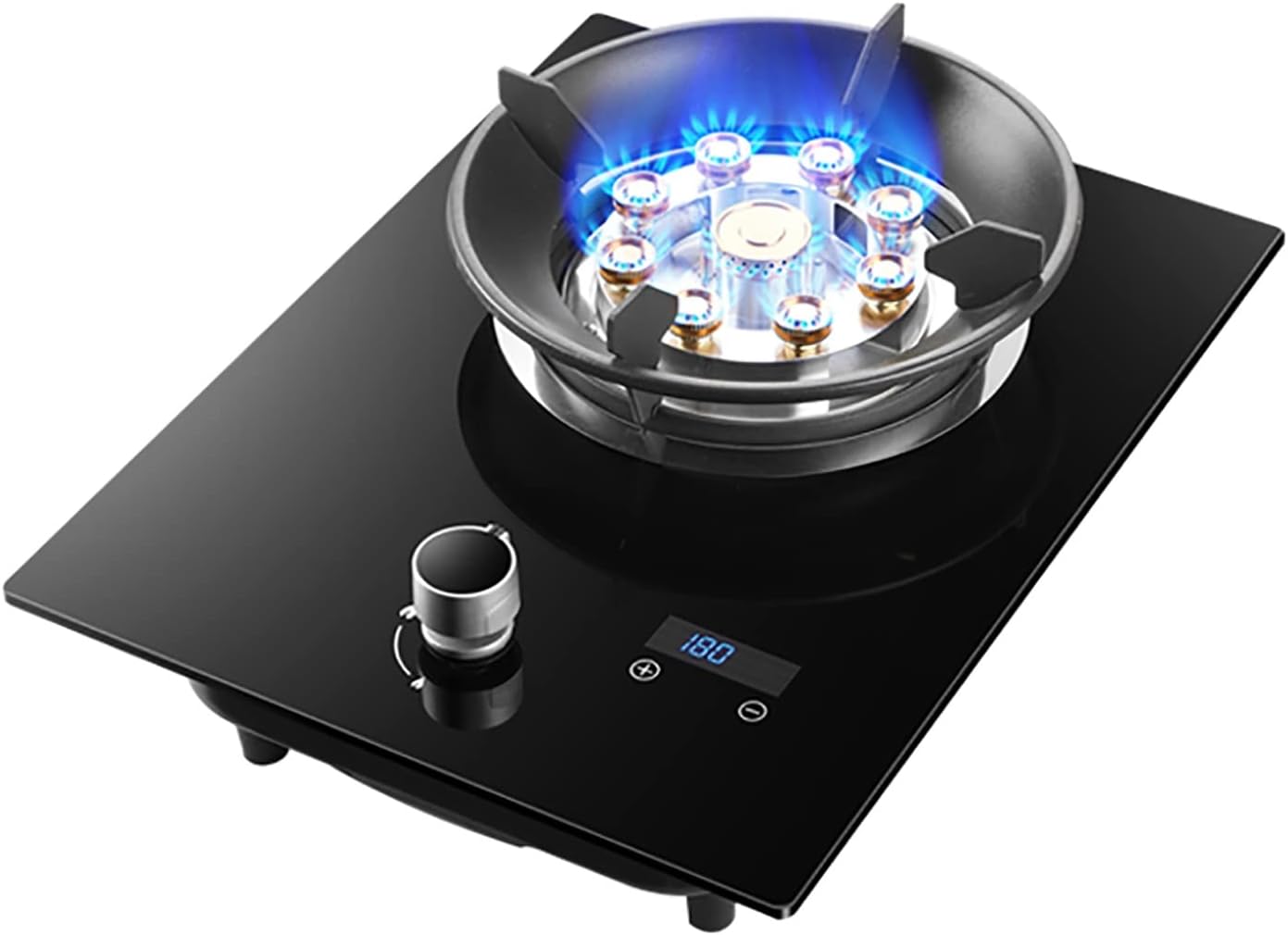 Burner Gas Cooker gas hob 33cm Built-in 1 Burners Gas Cooktop ，black Tempered Glass Gas Hob, With Flameout Protection & Safety Child Knob(E,LPG)