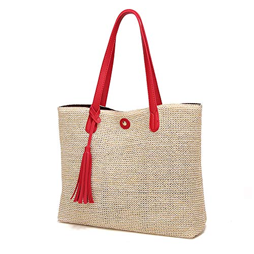 Bolso de Playa de Paja para Mujer Rojo miniatura 5