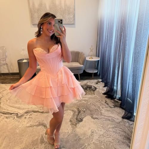 Homecoming Dresses 2025 Short Corset Prom Dress for Teens Strapless Tiered A-Line Chiffon Cocktail Party Gown2