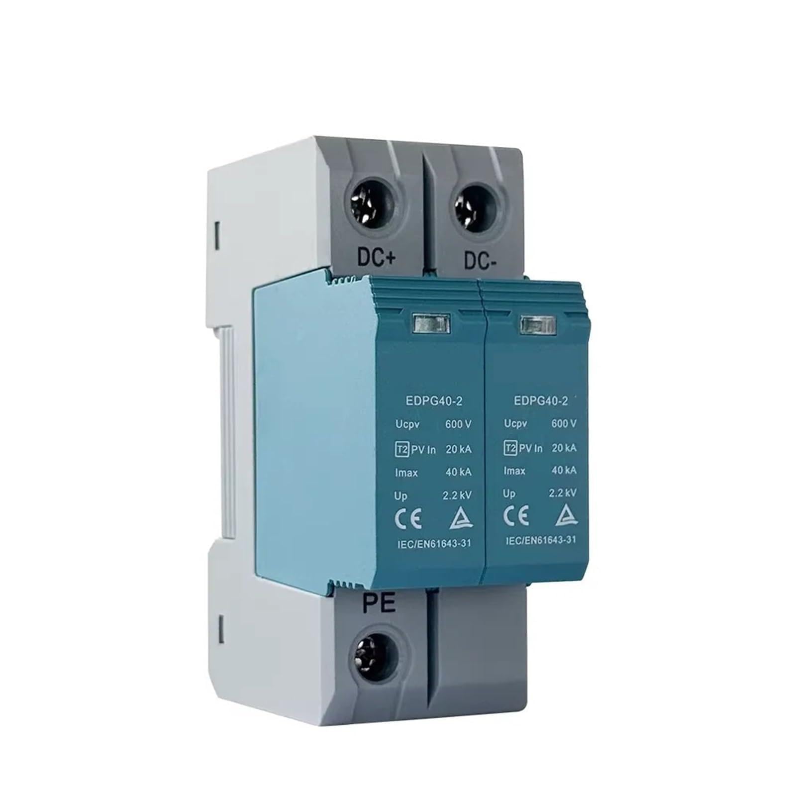 2P Solar PV DC SPD urządzenie przeciwprzepięciowe 600 V 40KA ochraniacz na szynę DIN