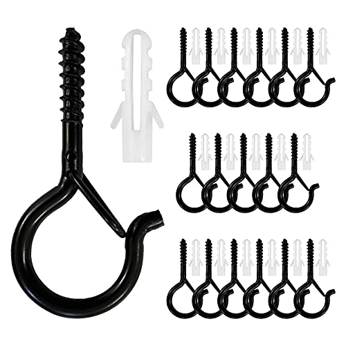 YourGift 18 Pack Q-Hanger Light Hooks, Safety Buckle Design, Wall Cabinet Ceiling Hooks Screw Hooks for Outdoor String Lights, Wire, Plants, Wind Chimes, Holiday Party Decoration Hanging (Black)