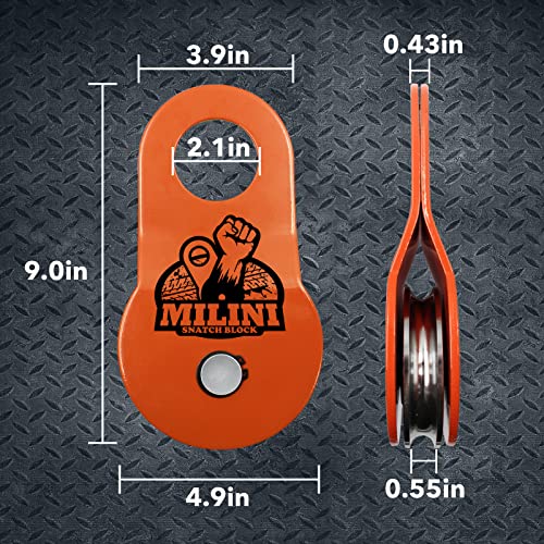 Milini Snatch Block, Strength Recovery Off-Road Heavy Duty Winches Pulley For Synthetic Rope Or Steel Cable, Universal Tackle Block For Truck, Tractor, Atv & Utv (Orange, 8T) #TOP1