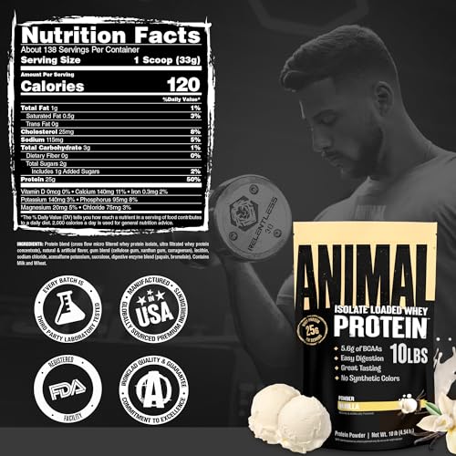 Image of Animal Whey Isolate Protein Powder, 25G High Protein | Vanilla 10LB