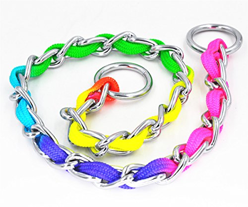 Jwpc Rainbow Color Stainless Steel P Chock Metal Chain Training Dog Pet Collars Necklace Walking Training Pet Supplies For Small Medium Large Dogs-Large #TOP1