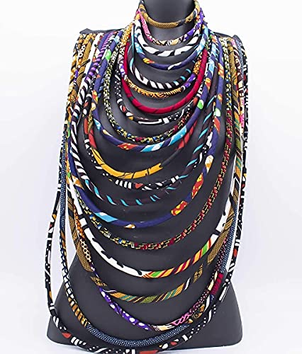 African Necklaces For Women | Maasai Jewelry | The Legend Ankara/Kente Necklace | Long Multi-Strand African Wax Collar | Multi-Layered Collier | Ankara Conversation Piece | Afrocentric | Cloth & Cord #TOP2