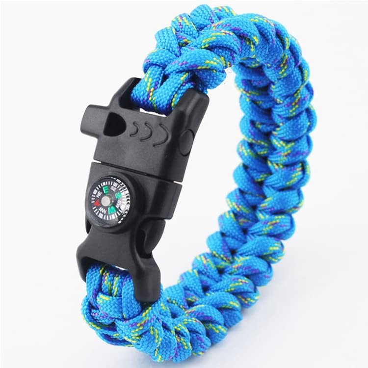 12pcs Pack Mix Colors 5/8" Compass Flint Scraper Fire Starter Whistle Buckle Plastic Paracord Bracelet Outdoor Camping Emergency Survival Travel Kits #FLC158-FWC(Mix-s)