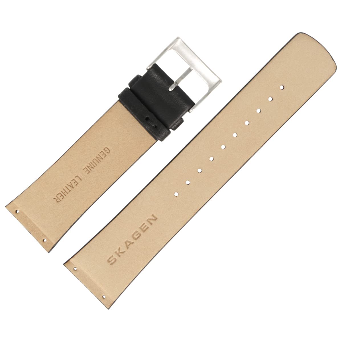 Skagen Bracelet de montre 22 mm en cuir noir avec fermoir vissé SKW6104