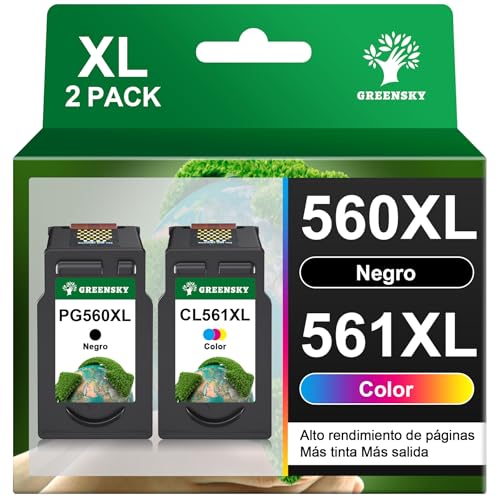 GREENSKY 560 561 XL Cartuchos Repuesto para Tinta Canon 560 561 Pack XL para Canon Pixma TS5350i TS5350 TS5351 TS5351i TS5351a TS7451 TS7451a TS7450 TS7450i TS5352 PG-560XL CL-561XL (1Negro, 1Color)