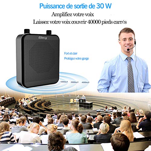 Giecy Amplificateur Voix Portable avec Microphone Casque 30W Batterie Rechargeable 2800mAh Système de sonorisation Puissant pour Enseignants, Guides, Entraîneurs, Présentateurs – vue 2