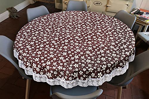 Image of The Furnishing Tree Round Shaped 6 Seater Table Cover WxL 72x72 inches with White Border lace